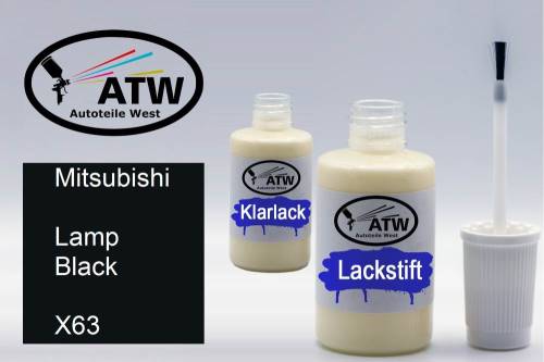 Mitsubishi, Lamp Black, X63: 20ml Lackstift + 20ml Klarlack - Set, von ATW Autoteile West.